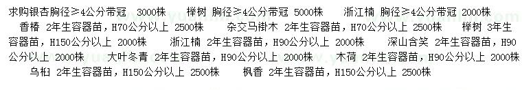 求购银杏、浙江楠、榉树等