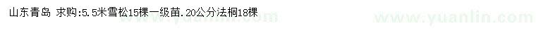 求购5.5米雪松、20公分法桐