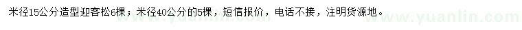 求购米径15、40公分造型迎客松