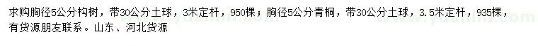 求购胸径5公分构树、青桐