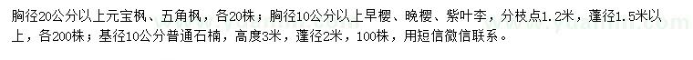 求购元宝枫、五角枫、早樱等