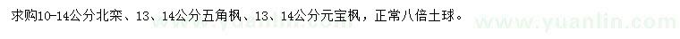 求购北栾、五角枫、元宝枫