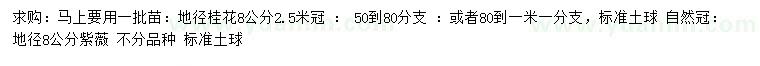 求购地径8公分桂花、紫薇