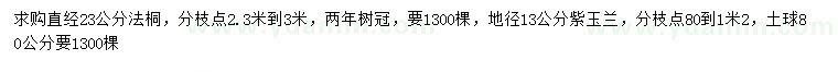 求购直径23公分法桐、地径13公分紫玉兰