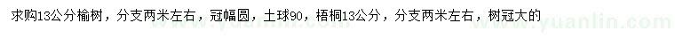 求购13公分榆树、梧桐