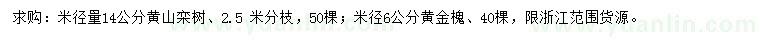 求购米径14公分黄山栾树、米径6公分黄金槐