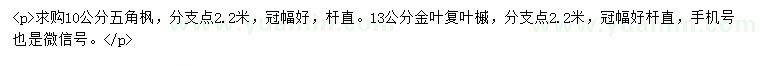 求购10公分五角枫、13公分金叶复叶槭