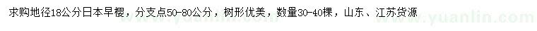 求购地径18公分日本早樱