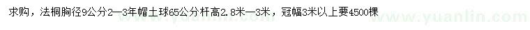 求购胸径9公分法桐