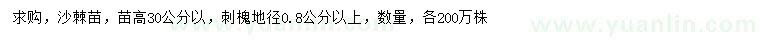 求购高30公分以沙棘苗、地径0.8公分以上刺槐