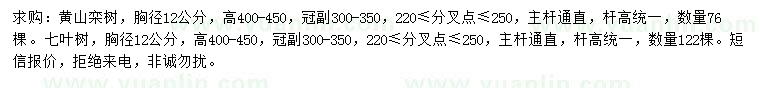 求购胸径12公分黄山栾树、七叶树