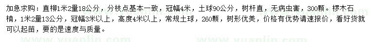 求购1.2米量18公分直柳、1.2米13公分椤木石楠