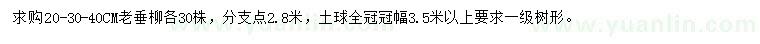 求购20、30、40公分老垂柳