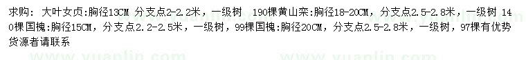 求购大叶女贞、黄山栾、国槐