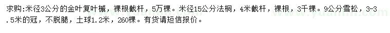 求购金叶复叶槭、法桐、雪松