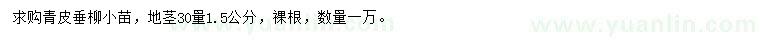 求购地径30量1.5公分青皮垂柳小苗