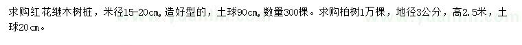 求购米径15-20公分红花继木树桩、地径3公分柏树
