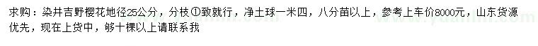 求购地径25公分染井吉野樱花