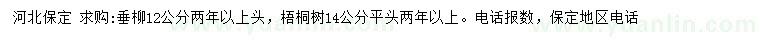 求购12公分垂柳年、14公分梧桐树