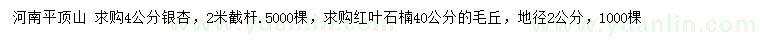 求购4公分银杏、地径2公分红叶石楠