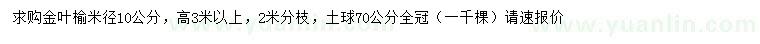 求购米径10公分金叶榆