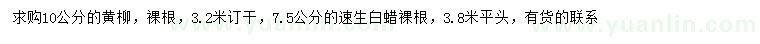 求购10公分黄柳、7.5公分速生白蜡