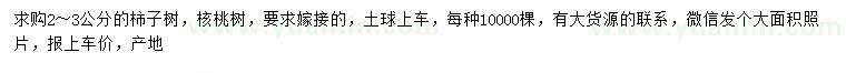 求购2-3公分柿子树、核桃树