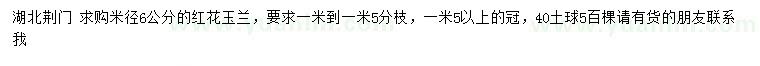 求购米径6公分红花玉兰