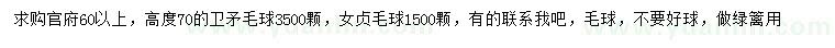 求购高度70公分卫矛毛球、女贞毛球