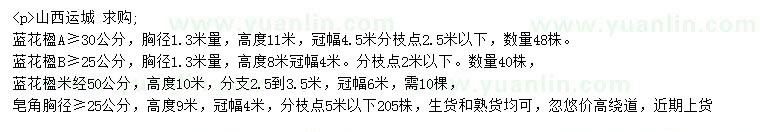 求购胸径1.3米量25、30公分以上、米径50公分蓝花楹、胸径25公分以上