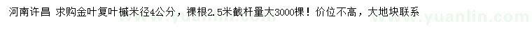 求购米径4公分金叶复叶槭