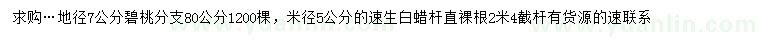 求购地径7公分碧桃、米径5公分速生白蜡