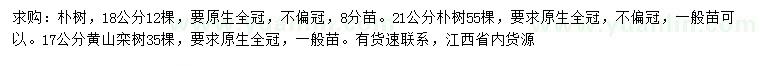 求购18、21公分朴树、17公分黄山栾树