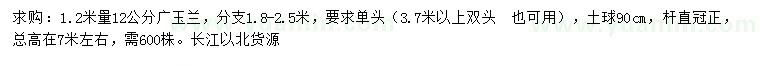 求购1.2米量12公分广玉兰