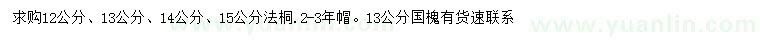 求购12、13、14、15公分法桐、13公分国槐