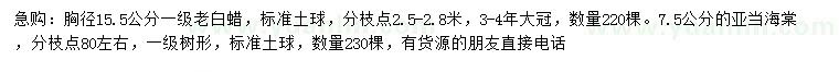 求购胸径15.5公分老白蜡、7.5公分亚当海棠