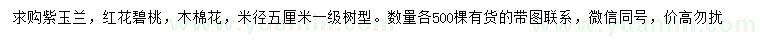 求购紫玉兰、红花碧桃、木棉花