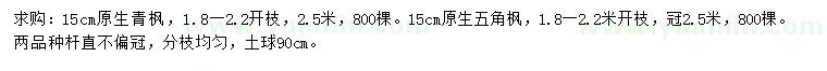 求购15公分青枫、五角枫