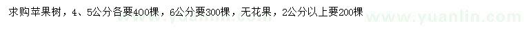 求购4、5、6公分苹果树、2公分以上无花果