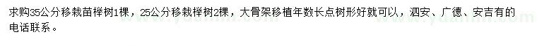 求购25、35公分榉树