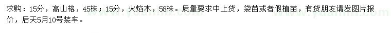 求购15公分高山榕、火焰木