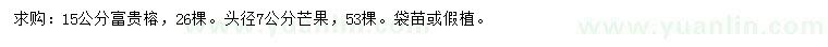 求购15公分富贵榕、头径7公分芒果