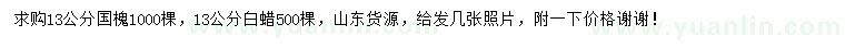 求购13公分国槐、白蜡