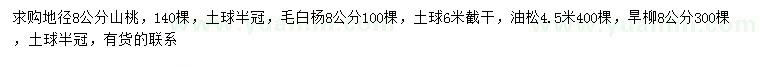 求购山桃、毛白杨、油松等