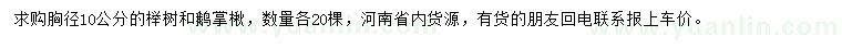 求购胸径10公分榉树、鹅掌楸