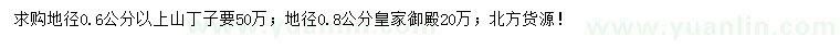 求购地径0.6公分以上山丁子、地径0.8公分皇家雨点