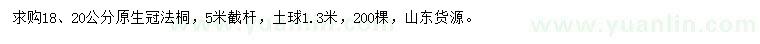 求购18、20公分法桐