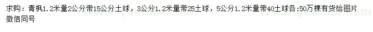 求购1.2米量2、3、5公分青枫