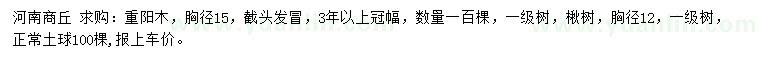 求购胸径15公分重阳木、胸径12公分楸树