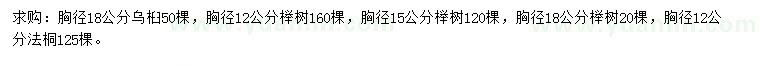 求购乌桕、榉树、法桐